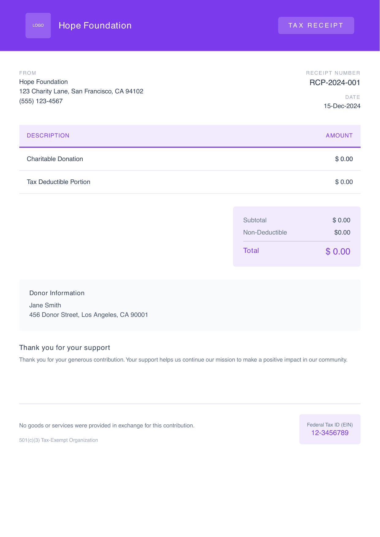 Nonprofit Pro receipt template preview